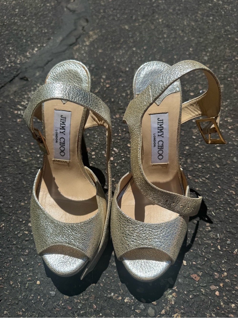 Jimmy Choo Metallic silver Open-Toe Ankle-Strap Heels